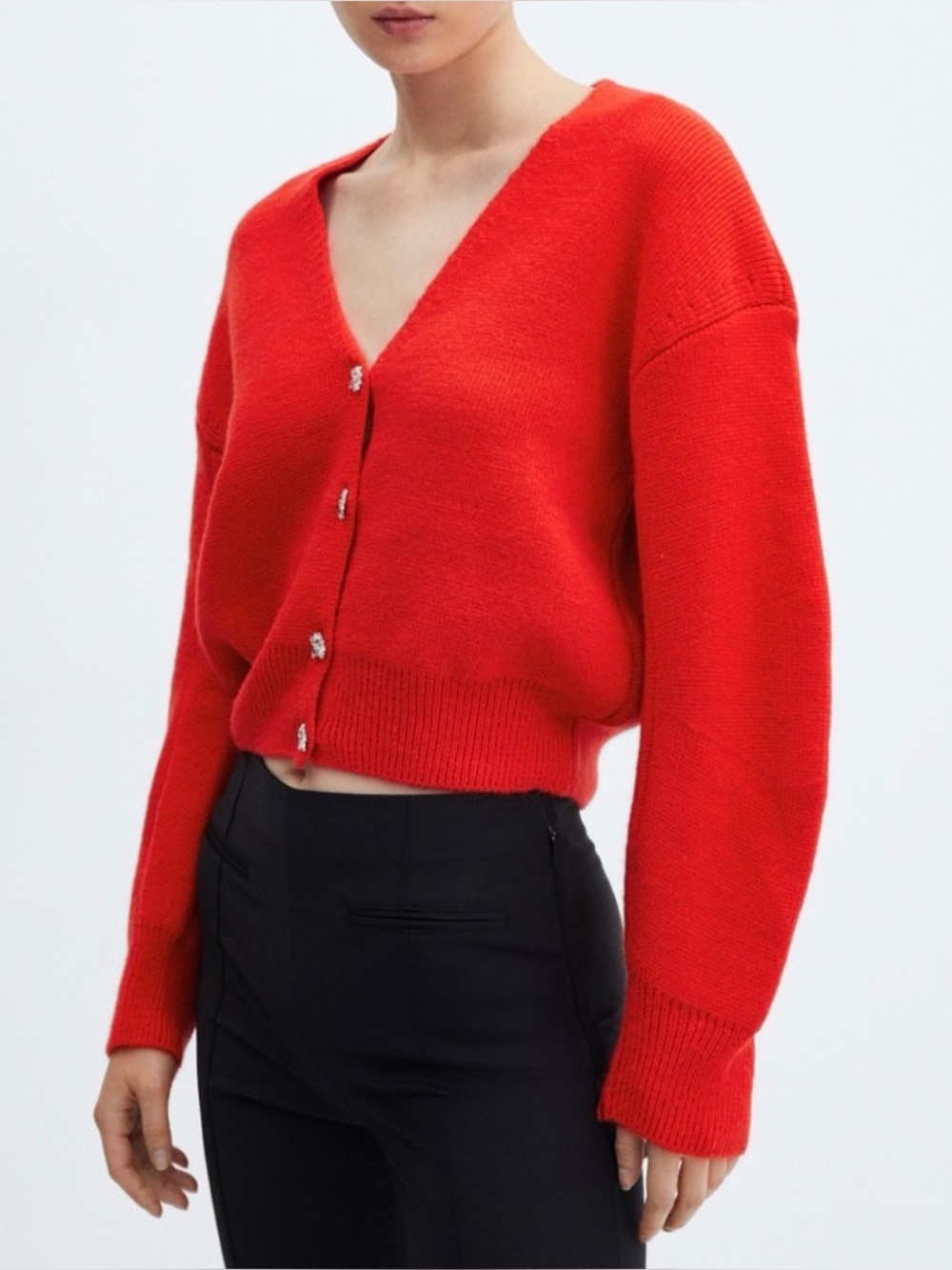 Mango Red Jewell Button Cardigan Sweater